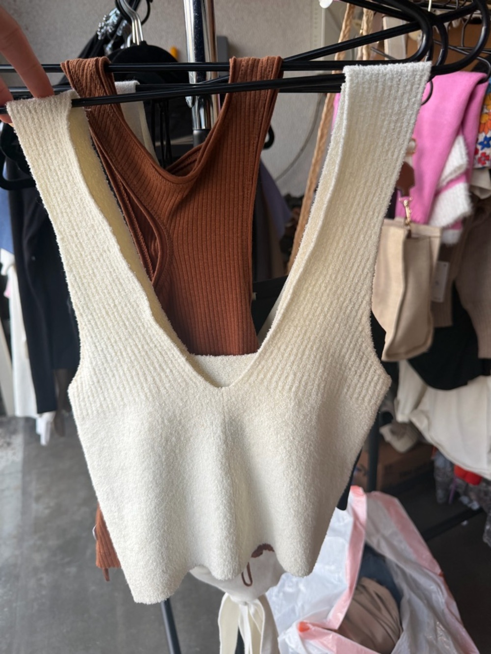 Urban Outfitters Cream Knit Cropped Tank with Deep V